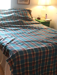 Vintage Roaring River Mills Wool Blue Plaid Blanket Fabric 3 Yards 120"x120" USA - Picture 1 of 21