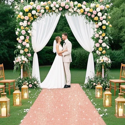 玫瑰金婚礼过道跑步者亮片过道跑步者婚礼 4 英尺 x 15 英尺 G... — 第 1/4 张图片