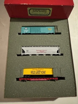 Ak-Sar-Ben N scale Barnum Bailey Piggyback Flat Car Hopper Boxcar Circus Set 11 - Image 1 of 4