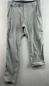 prAna Pants Mens 28x30 Gray Stretch Zion Straight Cargo Hiking Roll Up Web Belt - Picture 1 of 10