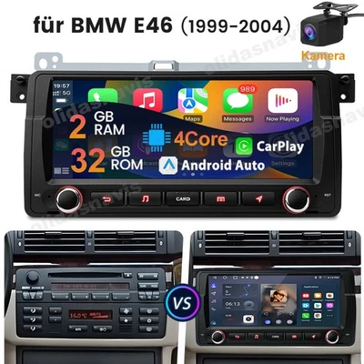 Für BMW E46 3er 318 320 325 M3 Apple Carplay Autoradio Android GPS Navi Kamera - Bild 1 von 4