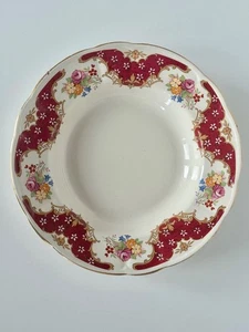 Vintage Tams Crown Pottery Soup Dish Floral Burgundy Gold Trim England - Picture 1 of 7
