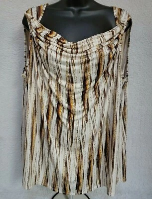 Camisa Top Blusa Worthington Mujer Talla 2X Blanca Marrón Amarilla Negra Rayas Foto 1 de 4