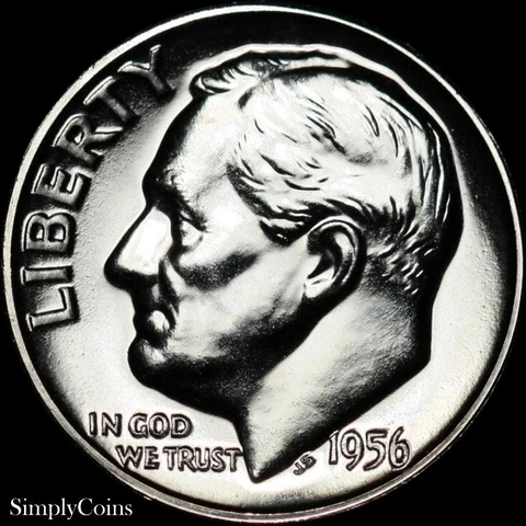 1956 Roosevelt Dime GEM PROOF Uncirculated US Silver Coin MQ Cover