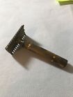 Vintage Gillette Gold Tone 3 Piece Open Double Comb Safety Razor. Nice! Used