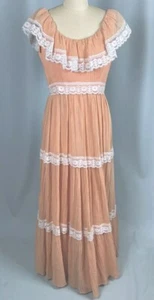 Vintage Kleid GR. SMALL pfirsich GUNNE SAX Style pfirsich 70er lang Maxi COTTAGE - Bild 1 von 12