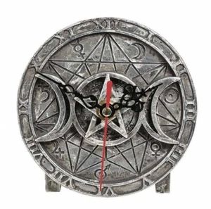 Wiccan Desk Clock, Symbols Pagan Mystical Pentagram Moon Gift, Alchemy England - Picture 1 of 5