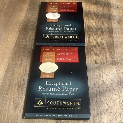 2 Boxes Southworth 100% Cotton Resume Paper Ivory 24 lbs 8.5x11" 100/Box R14ICF - Image 1 of 3