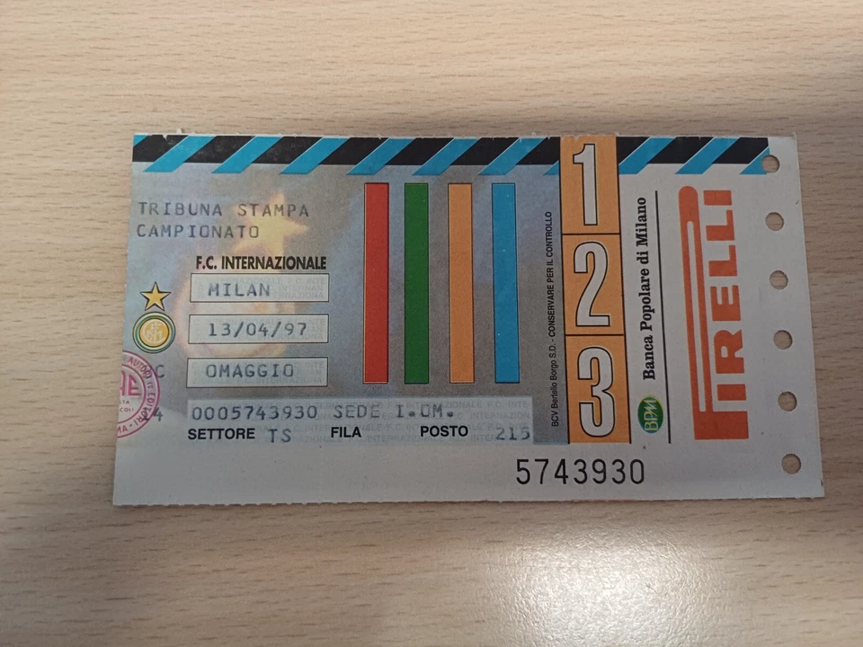 BIGLIETTO CALCIO FOOTBALL TICKET - INTER MILAN 1997 - Immagine 1 di 1
