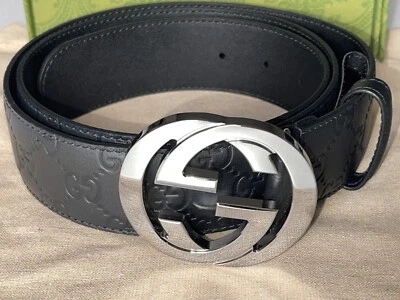 ¡NUEVO! Cinturón de cuero GUCCI para hombre con logotipo GG color negro 411924 CWC1N talla 100-40 - Imagen 1 de 4