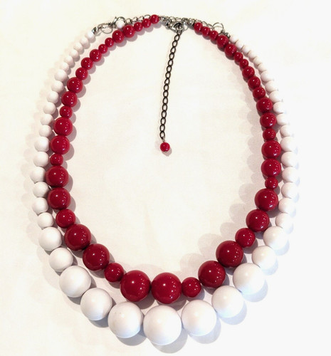 VETEMENTS Lotto di 2 Collane Graduate Rosso Bianco Perline Acrilico Tono Argento Regolabili