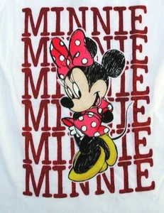 Disney Minnie Mouse Red Glitter Girls T-Shirt~NEW~S or XL~Bow Graphic Tee~White - Picture 1 of 4