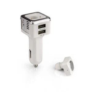 2-in-1 Car Charger w/ Bluetooth Earphone Fast USB Charging Adapter Hands-Free - Picture 1 of 7