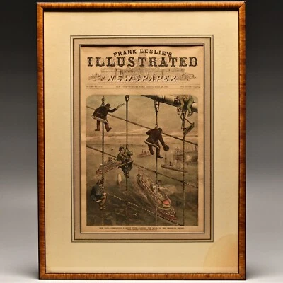 FRANK LESLIE Ilustrated Newspaper Original Brooklyn Bridge NY Harbor Lithograph - Image 1 of 4