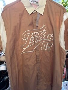 Fubu Sports The Collection Beige Button Up Short Sleeve Shirt Fubu 05 Embroidery
