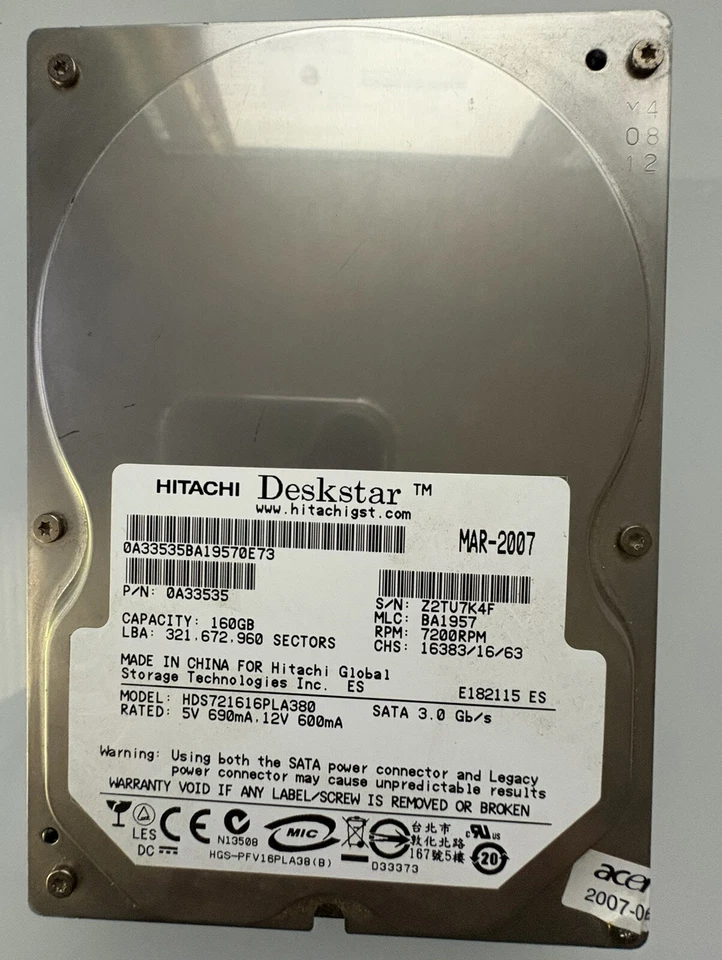 Hitachi Deskstar HDS721616PLA380 160GB SATA3 Hard Drive - Image 1 of 1