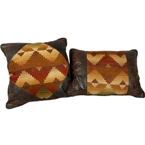 Croscill Throw Pillows 2 Western Tribal Santa Fe Decor Faux Leather Fabric Lodge - Picture 1 of 9