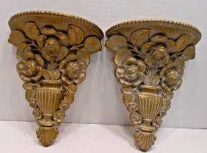 2 mensole da parete vintage in legno con disegno floreale - Foto 1 di 3