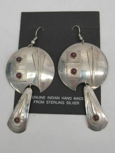 Paar Sterling Silber Indianer Ohrringe Hänger Scheibe mit Granat Steinen - Bild 1 von 7