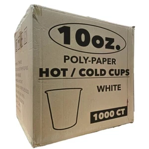 10 oz Poly Paper Disposable Drinking Cups 1000 count 1 Case Hot/Cold White Cups - Picture 1 of 6