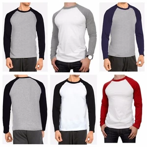 Mens Long Sleeve Raglan T-Shirt Baseball Team Teen Tee Fashion Crew Neck S-2X - Picture 1 of 14