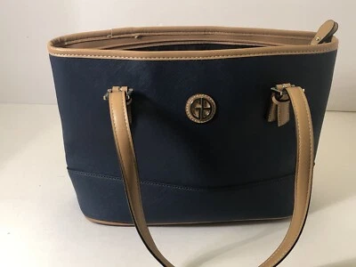 Giani Bernini Satchel Top Handle Blue Bag Double Tan Straps Excellent Condition - Image 1 of 4