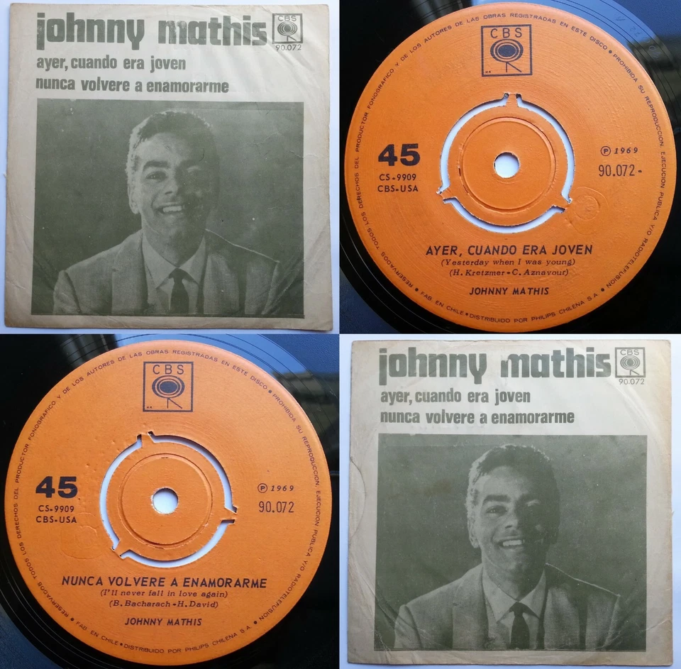 JOHNNY MATHIS YESTERDAY WHEN I WAS YOUNG 1969 UNIQ CVR! UNIQ CHILEAN PRESS ONLY! - Image 1 of 4