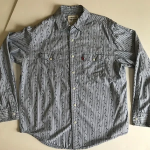Levi's the two horse brand western button up LS blue Gray stripe flowers Large - Picture 1 of 11