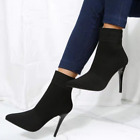 Womens Fishnet Shoes Pointed Toe Sock Booties High Heels Stretch Knitted Boots
