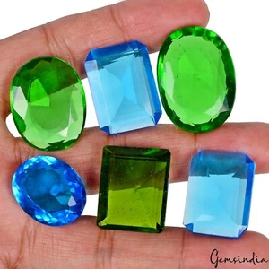 6 Pc Hydro Peridot & Blue Topaz Multi Color /Assorted Shape Gemstones~ 252.70 Ct - Picture 1 of 6