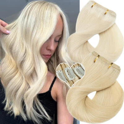 Extensiones de cabello humano 100 % Remy de doble trama cabeza completa clip extra grueso en 8 piezas Foto 1 de 4