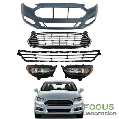 Cubierta de parachoques delantero y parrilla inferior superior y par de faros para Ford Fusion 2013-2016 Foto 1 de 4