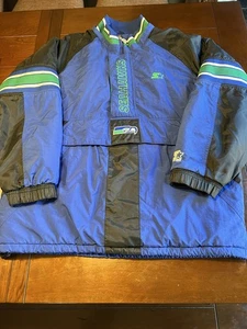 Vintage Seattle Seahawks NFL Pro Line Starter Large gefütterte Jacke 1/4 Reißverschluss Pullover - Bild 1 von 21