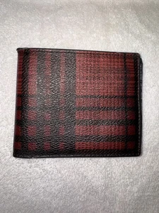 Coach Rare Men's Bifold Wallet In Signature Canvas Red Plaid New With Defects - Picture 1 of 6