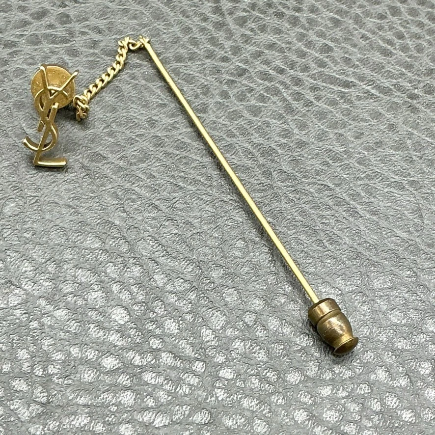 Vintage YSL Yves Saint Laurent Stick Pin Gold Tone Lapel Hat Tie Brooch 2.5" - Image 1 of 4