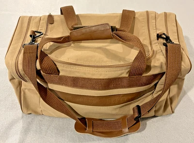 Bolso de Lona Eddie Bauer/Ford Lona y Cuero Weekender Bronceado De Colección *DEFECTO* Foto 1 de 4