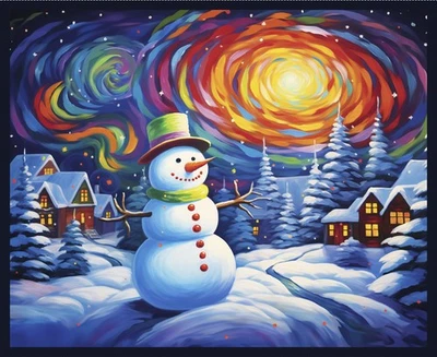 CHRISTMAS WINTER SNOWMEN FROSTYKINS BLANK QUILTING FABRIC PANEL 36"X44" - Image 1 of 2