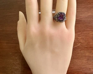 Sterling Silver 925 Faceted Amethyst Filigree Nouveau Style Ring Sz 6.25 - Picture 1 of 7