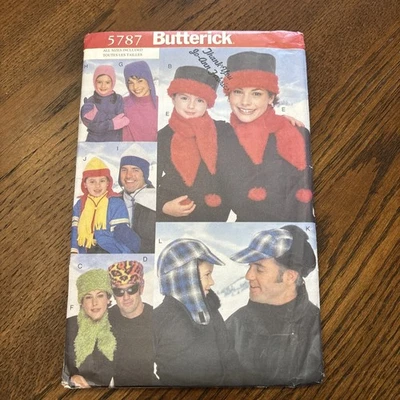 Butterick Pattern 5787 Family Winter Hats Scarves Mittens S M L ~ UNCUT - Image 1 of 4