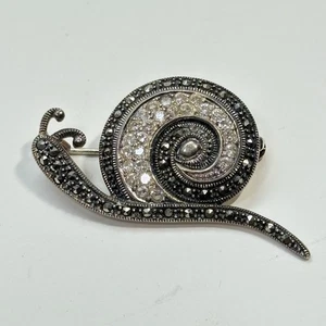 Sterling Silver 925 Crystal Marcasite Snail Slug Pin Figural Brooch Thailand - Picture 1 of 9