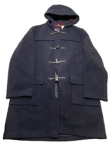 VTG Brooks Brothers Navy Blue Wool Plaid Lined Duffle Made In England Size 46 Y7 - Picture 1 of 6