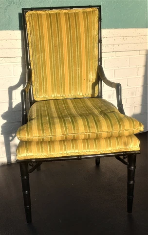 Vintage Mid Century Black & Yellow Faux Bamboo Side Office Accent Arm Chair Cover