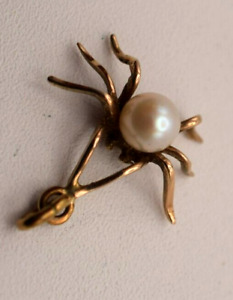Spinne 8 Karat Gold 333 Anhänger oder Charm mit Perle weiße Spinne |1508.1.2