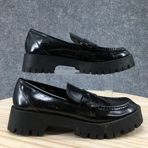 Guess Shoes Womens 9 M Hillford Chunky Lugsole Slip On Loafer Black Faux Leather - Picture 1 of 21
