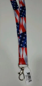 American Flag Lanyard w/ I.D. Badge Holder + Retractable Clip Breakaway Swivel  - Picture 1 of 5