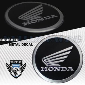 BRUSHED ALUMINUM 2.125" 3D HONDA METAL BADGE LOGO EMBLEM FENDER STICKER DECAL - Picture 1 of 2