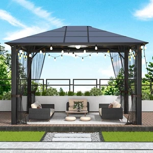 10x12ft Hardtop Metal Gazebo,Heavy Duty Pergola with Mosquito Nets Outdoor Tent - Picture 1 of 7