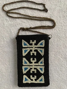 INK+ALLOY Handbag Handmade Beaded Crossbody Geometric Aztec Blue Chain Strap - Picture 1 of 12