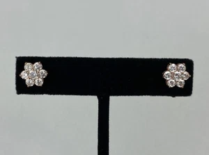 Sterling Silver 925 Rose Gold Plated White CZ Pave Flower Post Earrings Sparkle - Picture 1 of 8