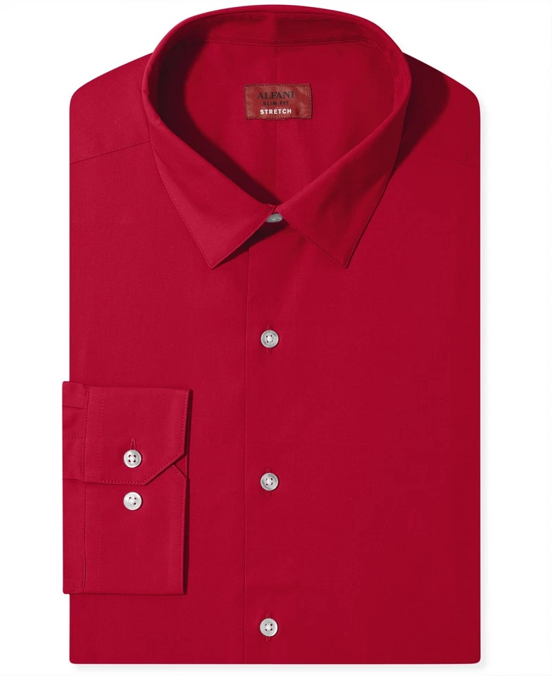 Alfani Red 15-15.5 X 32/33 Slim Fit Men Dress Shirt Stretch P29
